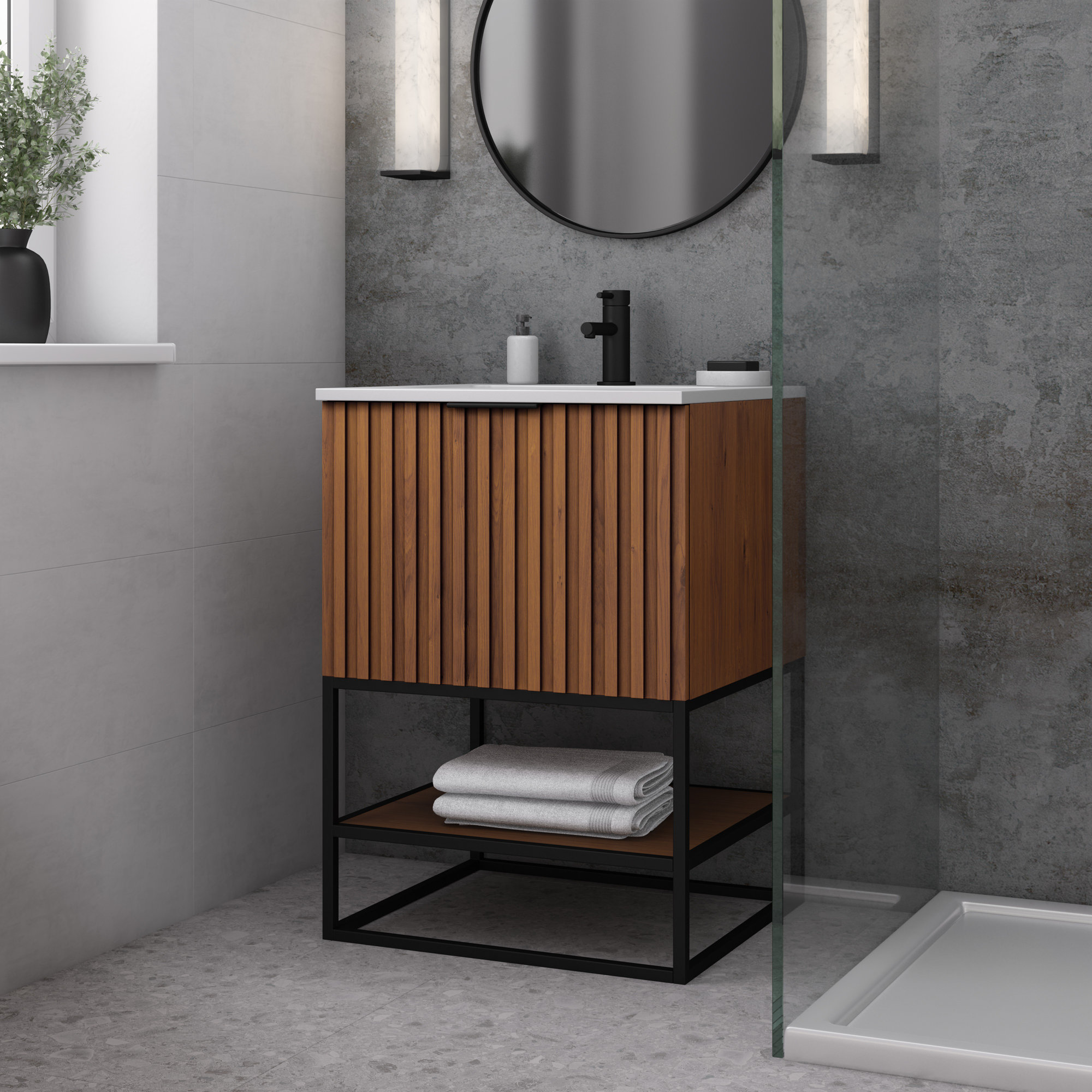 Terra 24'' Single Bathroom Vanity, Matte Black, Calacatta Quartz/Widespread Faucet Mount