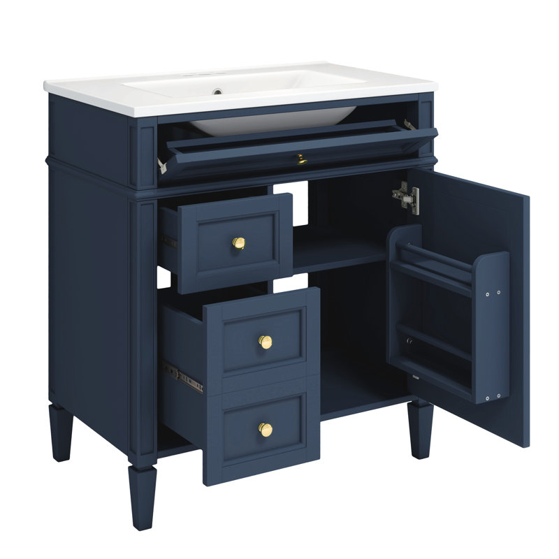 Meuble-lavabo avec lavabo de 76 cm, armoire bleue moderne à 2 tiroirs et rangement polyvalent. Un véritable coup de foudre !