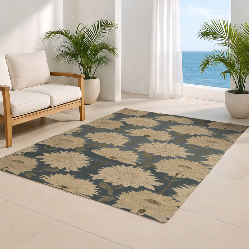 Tapis d'intérieur et d'extérieur gris Botanical, Rectangulaire 2 pi x 3 pi