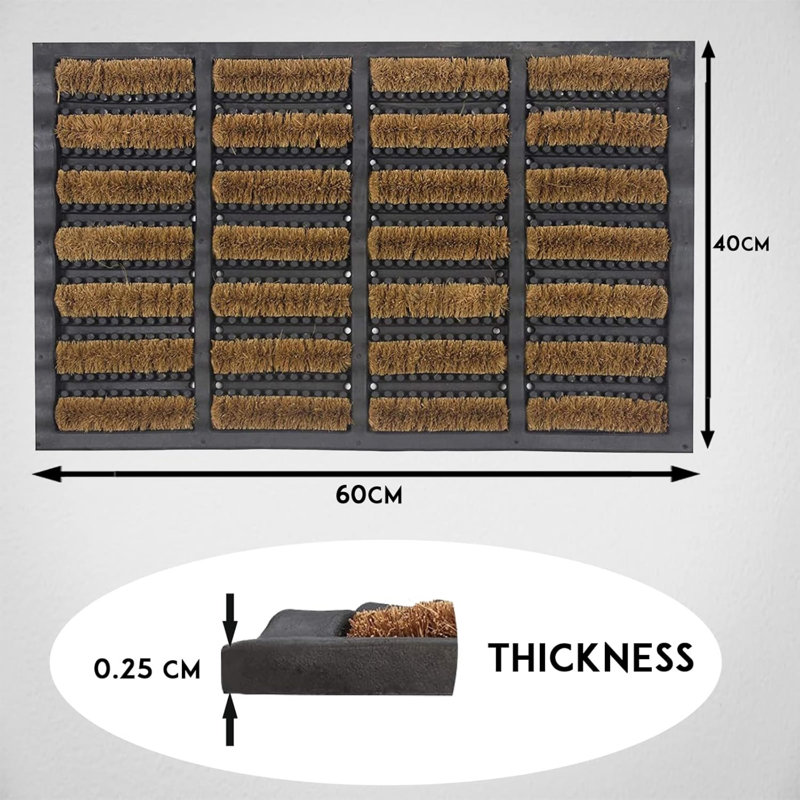 Door Mat Heavy Duty Outdoor Doormats Removes Grass, Mud and Dirt 100% Natural Coir Bristle with Rubber Backing Machine Washable Non-Slip Doormats Large (nbs Pack of 1, 40 x 60 cm)