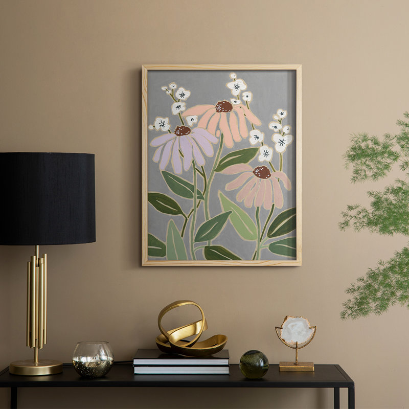 Woodblock Floral I Framed Print - Solid Wood, Natural, 11" H x 9" W