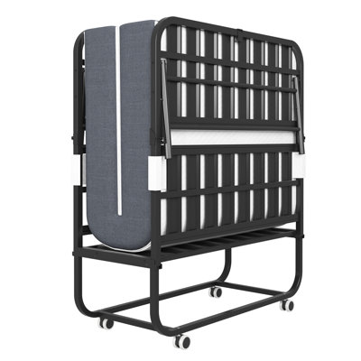 Très grand lit simple 75 po pour personnes de grande taille, matelas en mousse viscoélastique de 5 po, structure en métal robuste de 450 lb, pliable et portatif, assemblage rapide pour outils 75 po, 5 roulettes faciles à plier, idéal