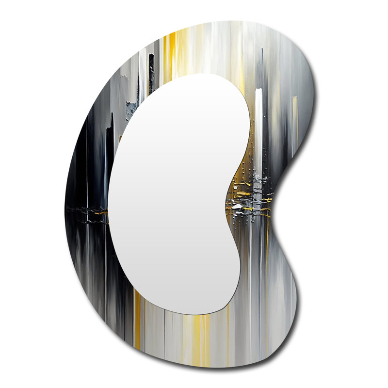 Abstrait géométrique noir et jaune II - Grand miroir mural asymétrique géométrique abstrait, 39 po x 28 po