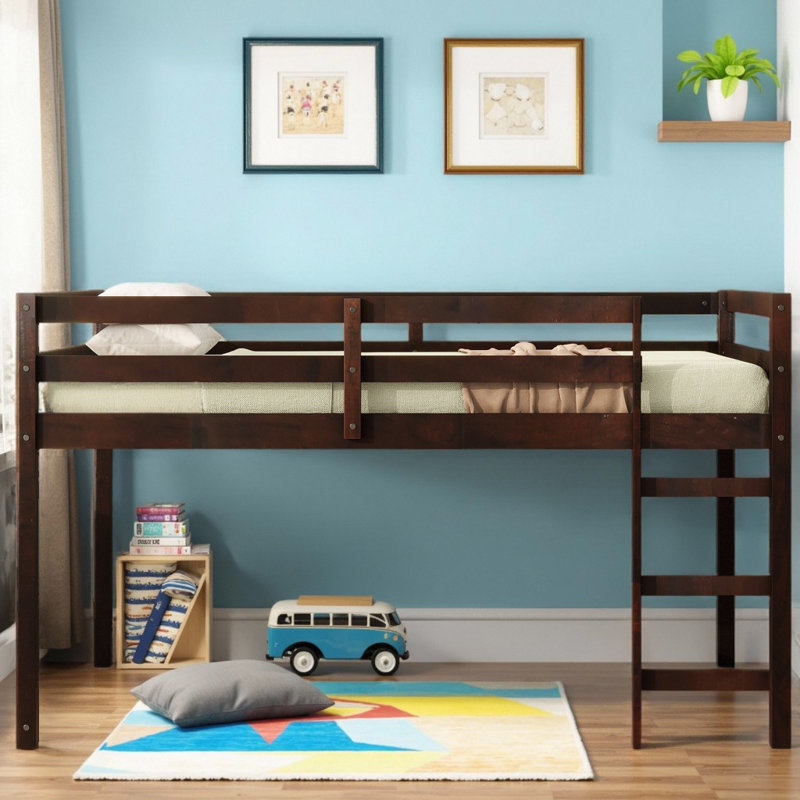 Lit mezzanine pour enfants avec échelle et garde-corps de sécurité pour enfants, Espresso