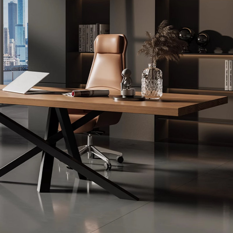 Grand bureau rétro en bois de frêne durable en acier au carbone, H 28,74 po x l 86,61 po x P 31,49 po