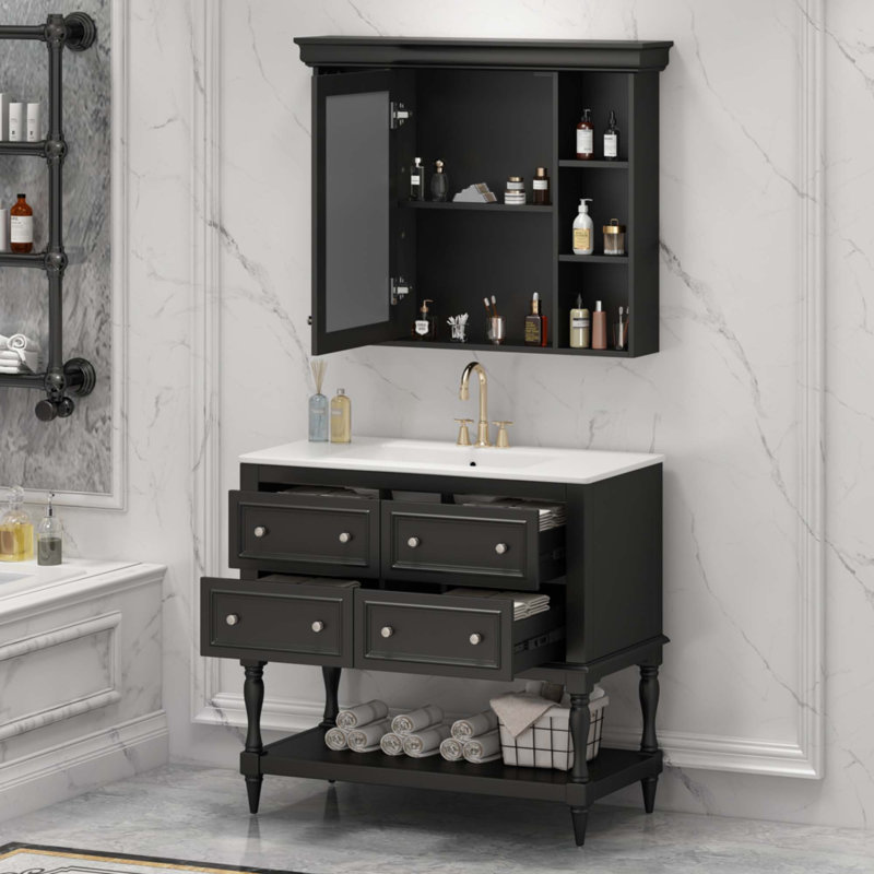 36'' Bathroom Vanity With Medicine Cabinet, Black