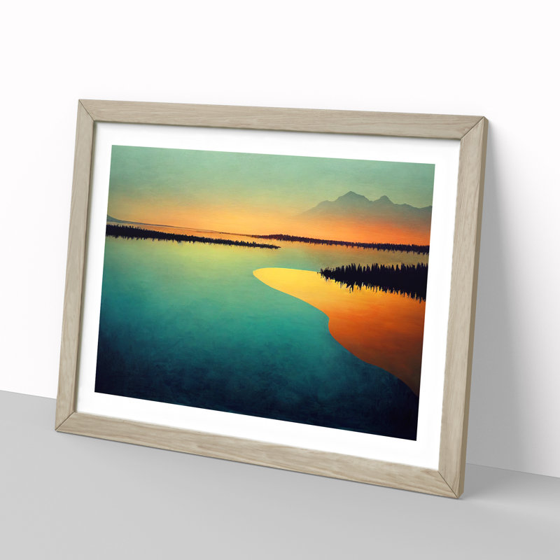 XH1022-6116X Modern Lake Mountains Vol.1 - Single Picture Frame Print, 46cm H x 64cm W x 2cm D, Oak