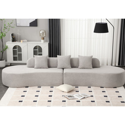 Canapé moderne courbé avec tissu éponge, idéal pour le salon et un appartement, sans assemblage requis, livré avec trois coussins