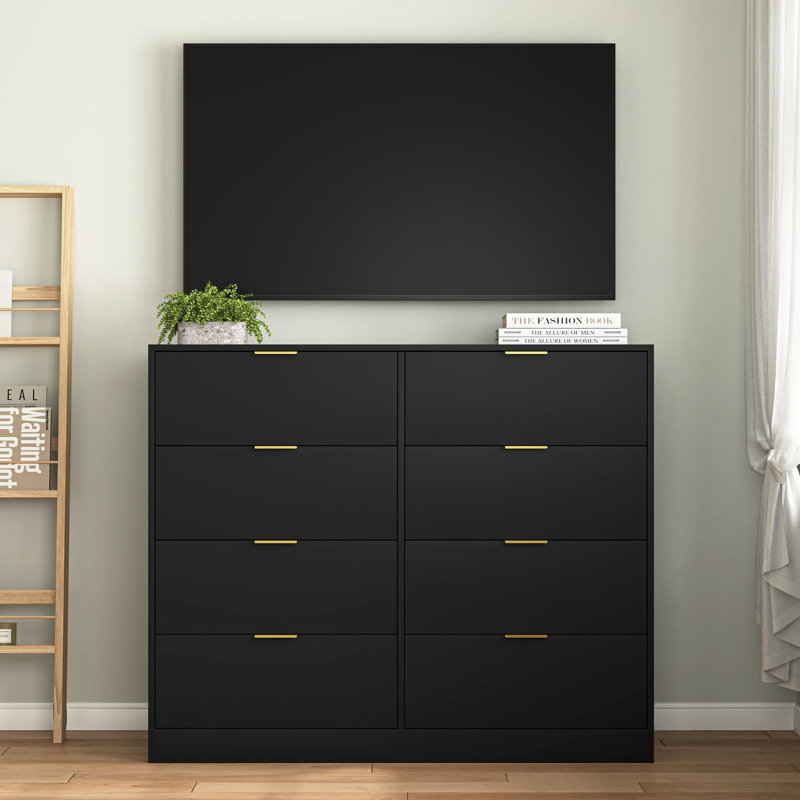 Commode double à 8 tiroirs 47,2 po Gianna, Noir