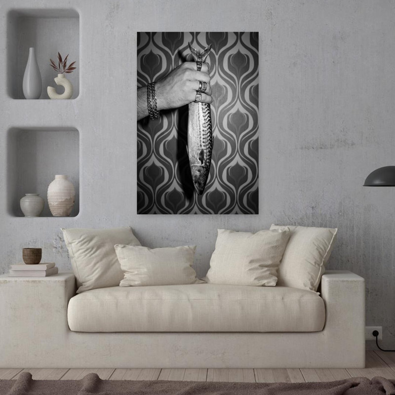 Art mural rétro élégant avec maquereau rétro, H 36 po x l 24 po