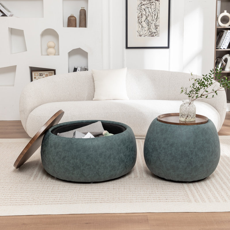 Repose-pieds de cocktail rond avec rangement Pietsch, Vintage Blue