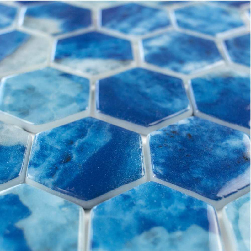 Eterna Hexx 2" x 2" Glass Mosaic Tile, Blue