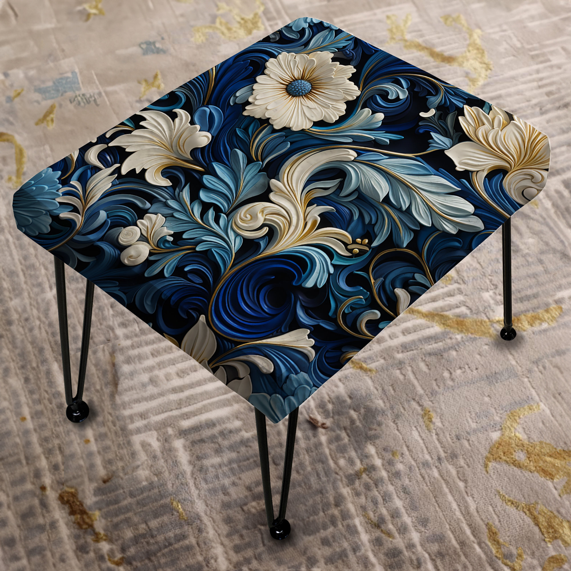 Design Art Blue Scrollwork Swirls Victorian Pattern - Floral Rectangle ...