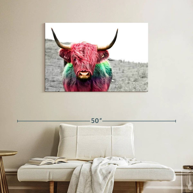 Colorized Highland Cow, 26" H x 39" W