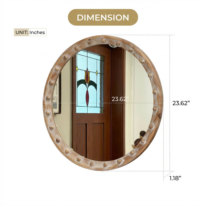 Miroir mural vintage rétro rustique avec cadre en bois vieilli et détail de rivet