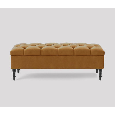 Alyana Wide Tufted Rectangle Ottoman Storage Bench - Upholstery Velvet Shoe Bench with Turned Wooden Legs
