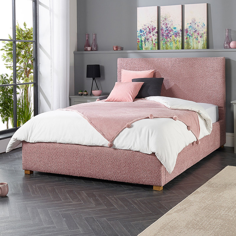 Bouclé Upholstered Garland Ottoman Bed Frame, Single (3'), Blush