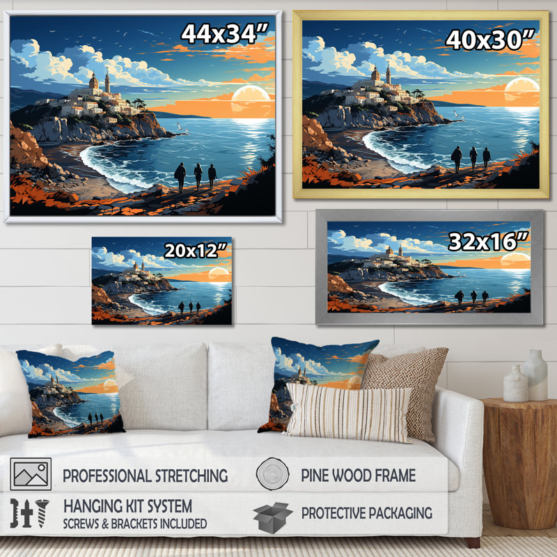 «Italian Hidden Gems Coastline Sunset II», art mural paysage italien, Toile tendue, H 12 po x l 20 po x P 1 po