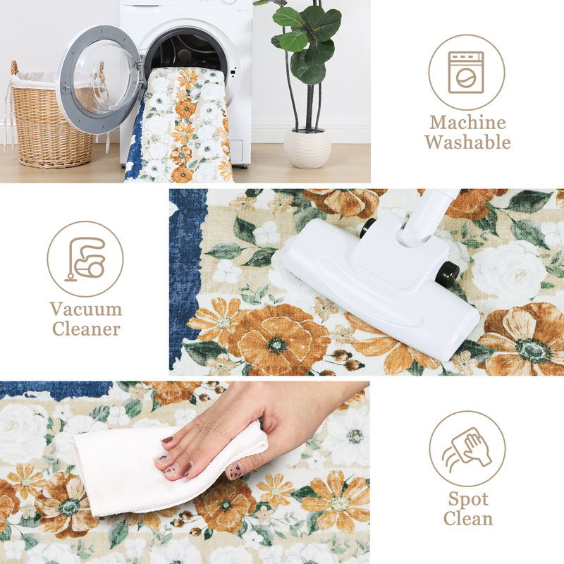 Tapis de salon lavable et antidérapant, Beige, Rectangle 9 pi x 12 pi