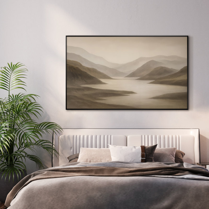 Extra Large Wall Art Fabric Print - Modern Neutral Abstract Landscape for Contemporary Home Artwork Decor for Living Room or Bedroom - "Frame Assembly Required (Unfinished Frame)"
