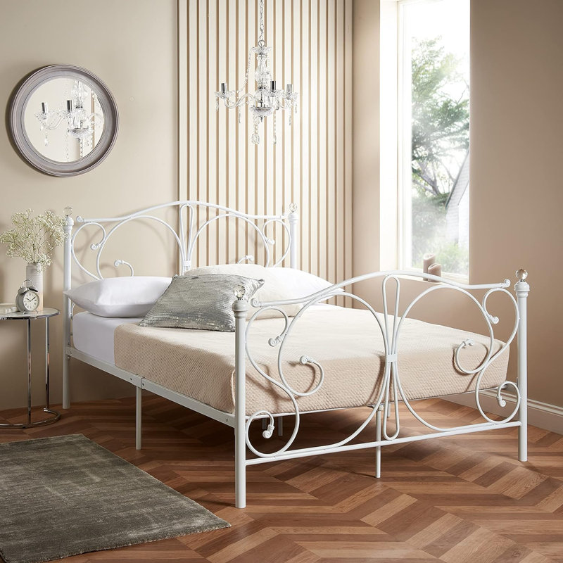 Philmont Metal Bed with Mattress, Double (4'6), White