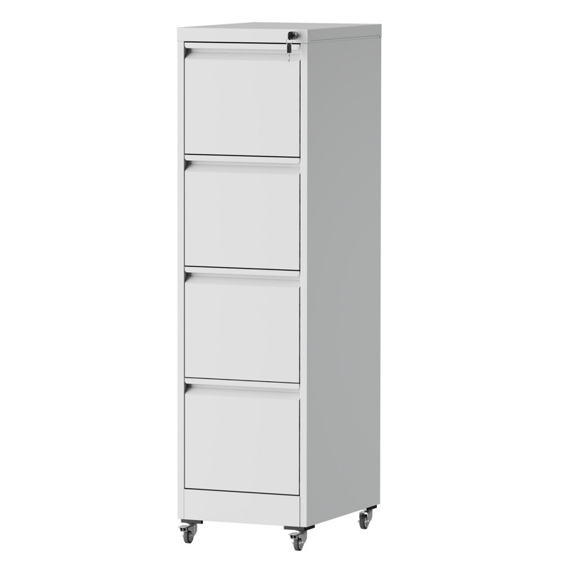 Classeur vertical à 4 tiroirs verrouillables en métal sur roulettes - Armoire verrouillable robuste pour la maison et le bureau