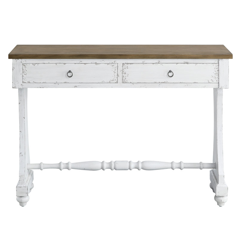 Antique White Wood and Metal Console Table with Storage