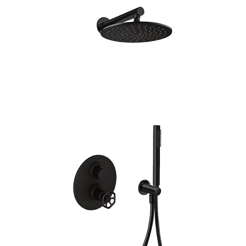 Industrial Collection Thermostatic Shower System with 2-Way Diverter, 8-Inch Rain Shower Head and Wall Mounted Hand Shower, Valve Included