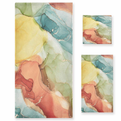 Vibrant Fluid Art Bath Towel Set - Luxury 3-Piece: Soft, Multipurpose Towels for Bathroom, Hotel, Gym, Yoga, Spa - Includes Bath Towel, Hand Towel, Washcloth