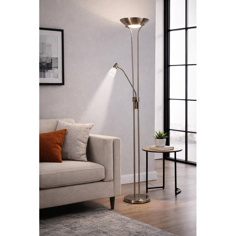 Fannie 180cm Mother & child Uplighter/Reading Floor Lamp, Antique Brass
