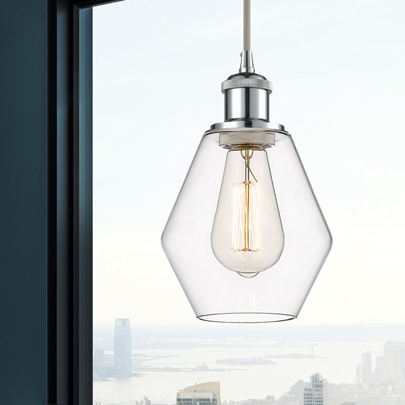 Luminaire suspendu simple à 1 lumière Gabbie, Transparent, Chrome poli