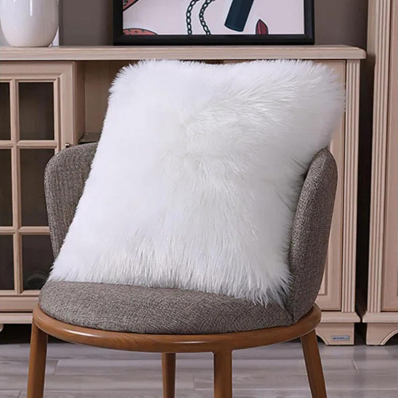 Cristopher Fluffy Faux Fur Cushion Cover, White, 50 x 50cm