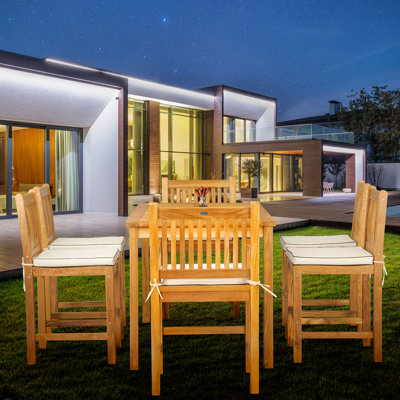 5 - Person Teak Solid Wood Patio Dining Set Umbrella Hole Included Rectangular Table with Cushions Included