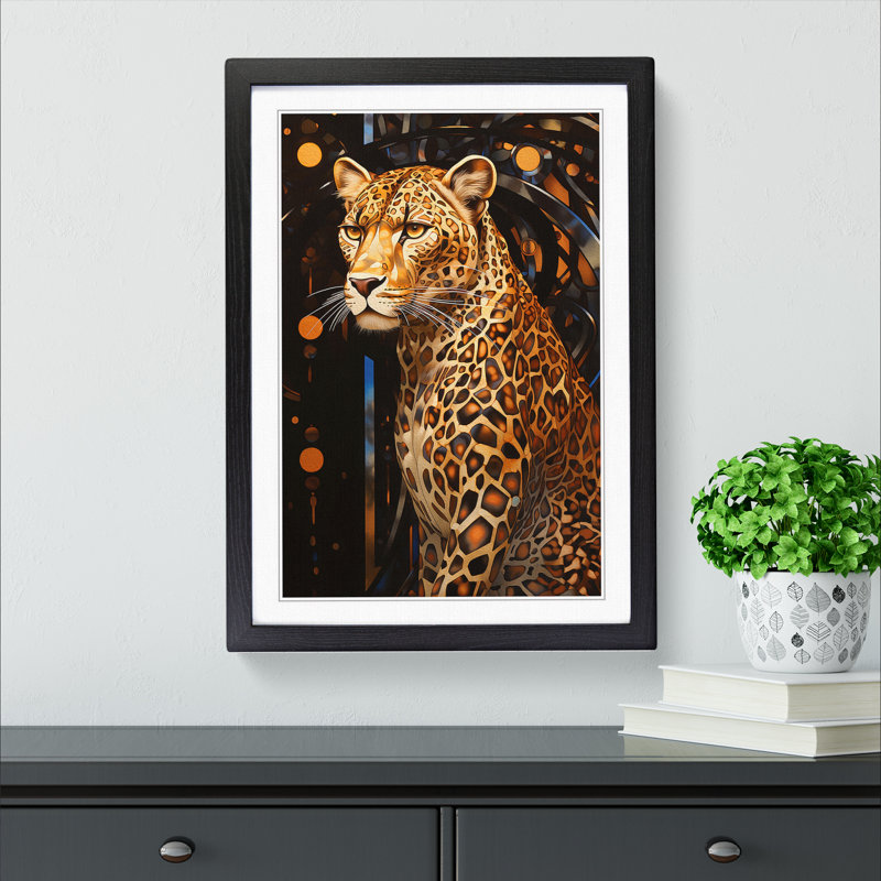 Leopard Art Deco - Single Picture Frame Print on Wood, Black Framed, 46cm H x 34cm W x 2cm D