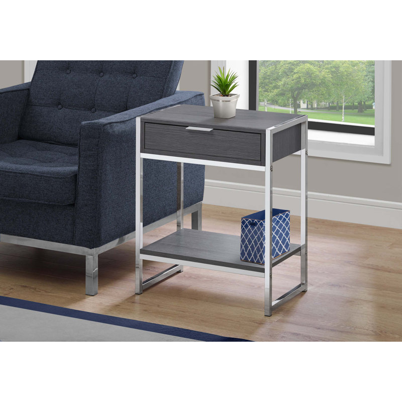 Table d'appoint, métal chromé, contemporain, moderne, Gris foncé, Argent argent