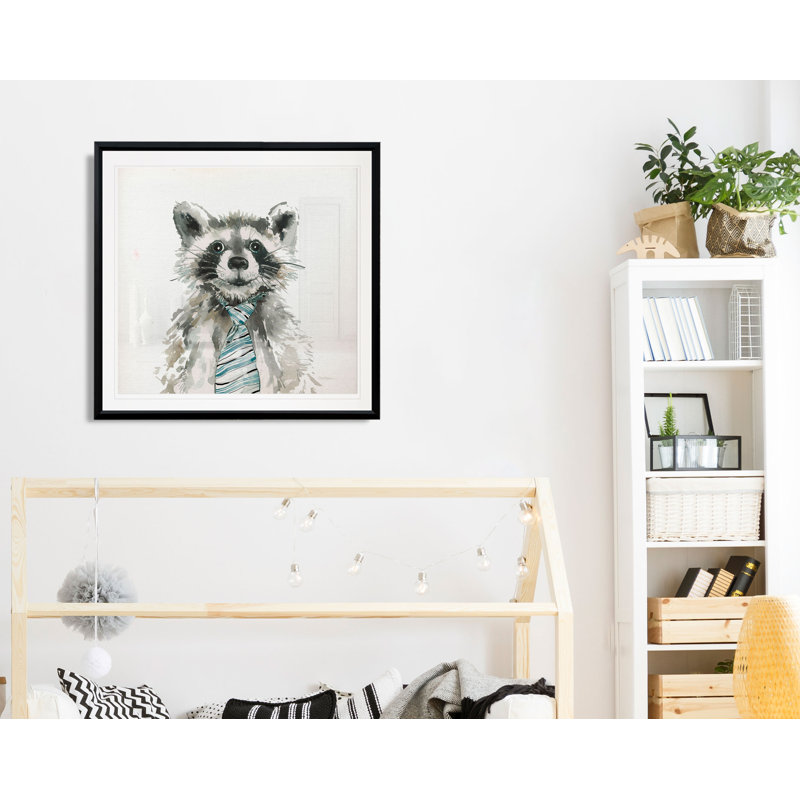 «Cute Critter Raccoon», art sur toile, H 30,5 po x l 30,5 po x P 1,5 po, Cadre plastique noir