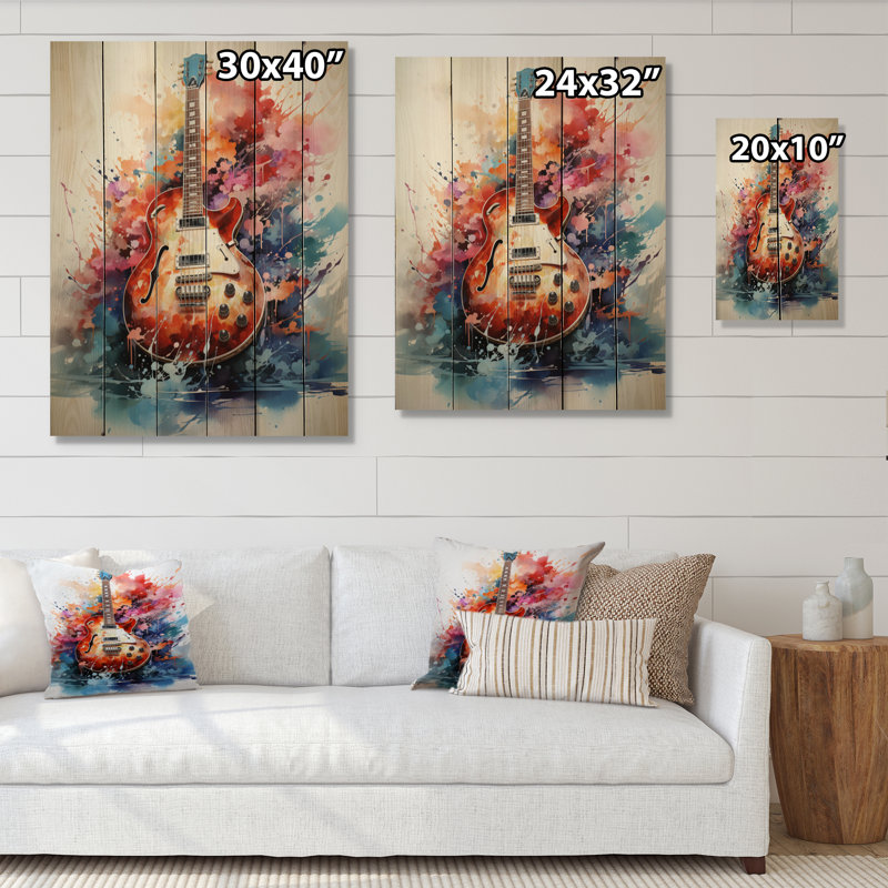 «Dry Watercolor Fire», guitare sur bois, H 32 po x l 24 po x P 0,78 po
