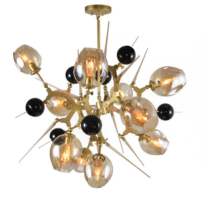 Transitional 10 Light Black and Gold Shade Chandelier