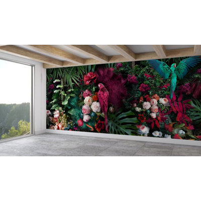 Tropical Jungle Parrot Wall Mural - Bold Botanical Bird Wallpaper for Home Decor