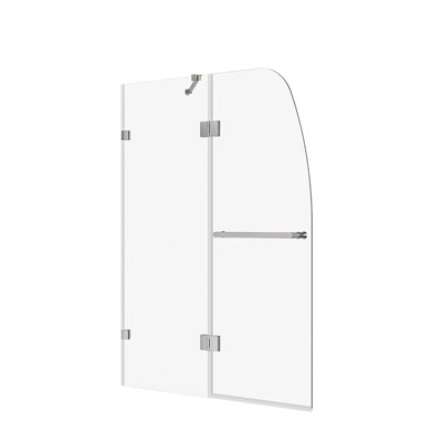 DeerValley 48"W Frameless Hinged Bathtub Shower Door, 1/4" Clear Tempered Glass, Silver