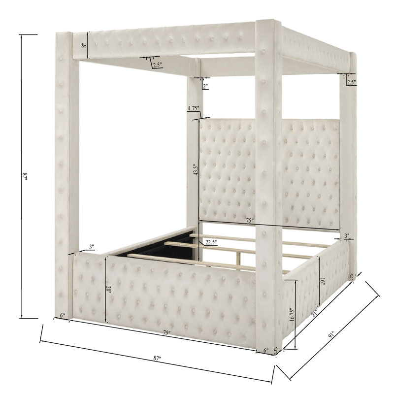 Valesia Upholstered Canopy Bed, King, Ivory