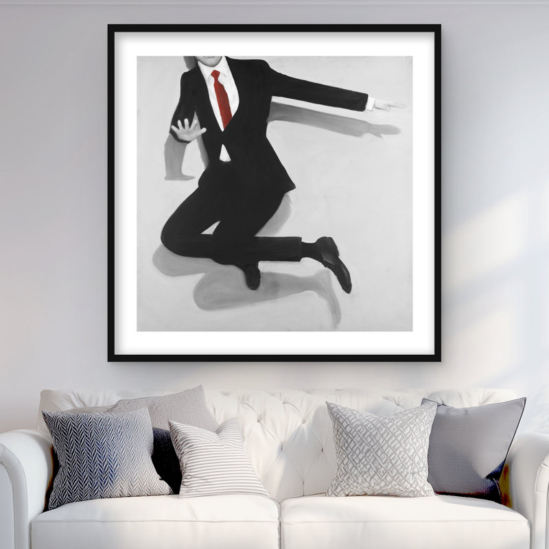 Homme sautant classique - Figurative Office, reproduction d'art encadrée, H 36 po x l 36 po