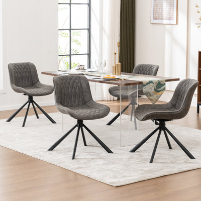 Swivel Tufted Leather Upholstered Side Chairs Modern Dining Chairs with Metal Legs