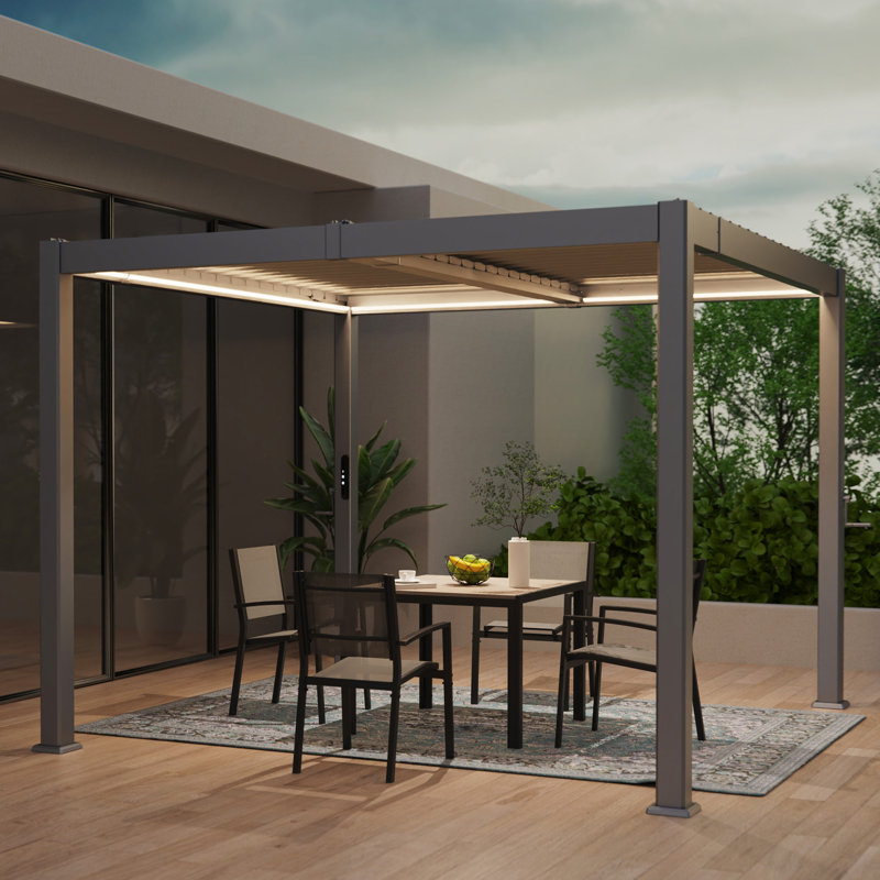 Aluminum Patio Solar LED Pergola with Louvered Canopy, 10x10ft