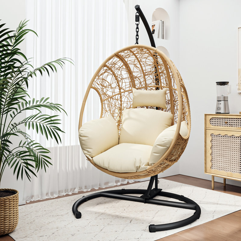 Chaise à œufs en osier durable suspendue, cadre en acier durable, relaxation intérieure et extérieure