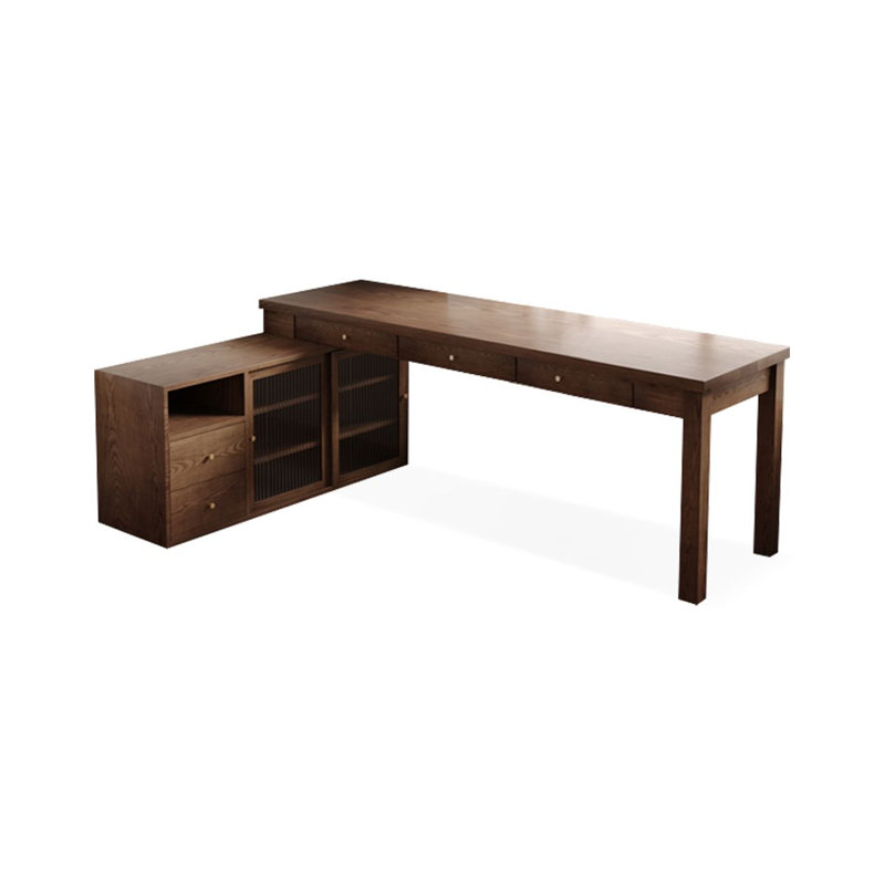 Bureau double caisson en L en bois massif avec 5 tiroirs et bureau, H 29,53 po x l 62,99 po x P 47,24 po, Retour à gauche