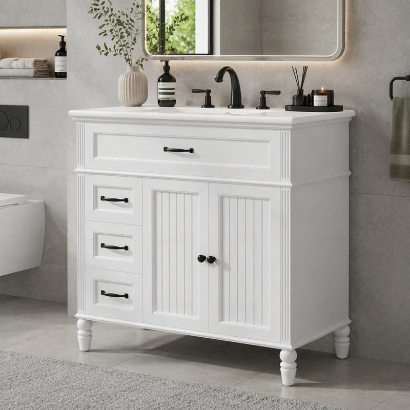 Meuble-lavabo de salle de bain avec lavabo, armoire de salle de bain avec tiroirs, structure solide et panneau de fibres à densité moyenne, deux ensembles,