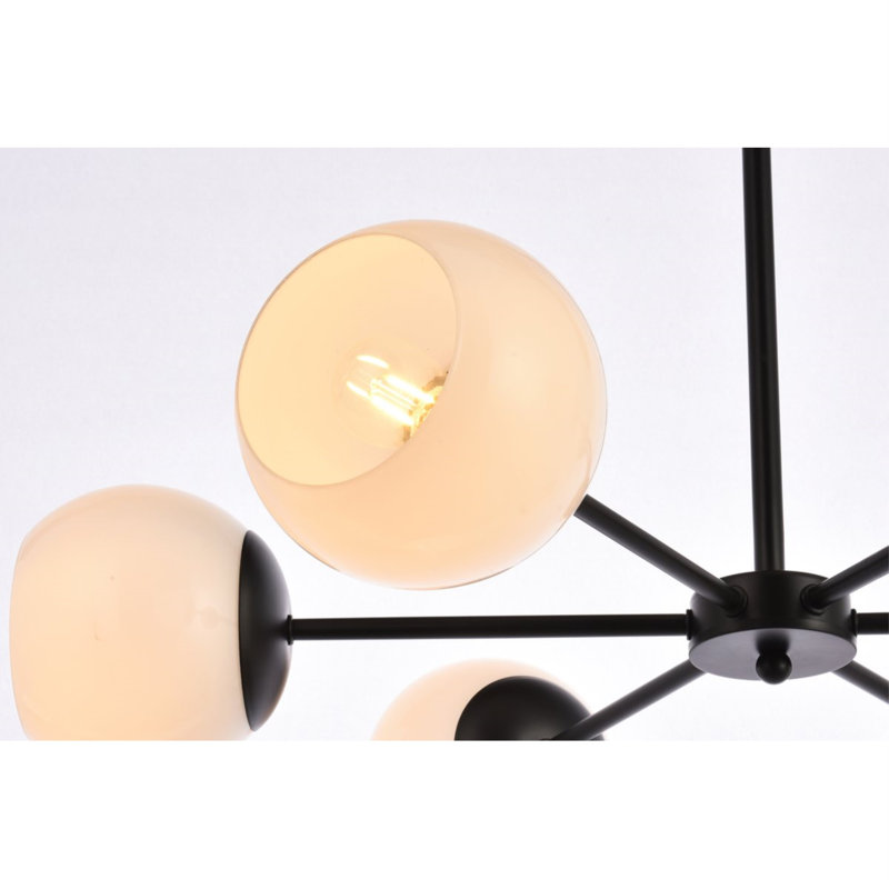 Lustre linéaire moderne Spoutnik à 6 lumières Caisha, Noir / blanc, H 6 po x l 30 po x P 30 po
