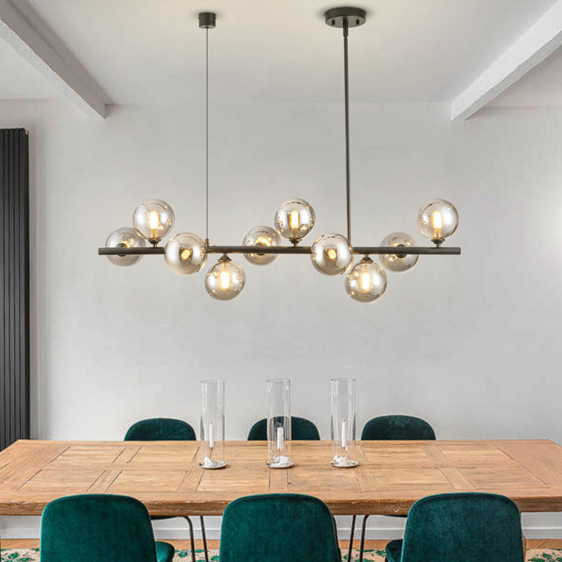  Lustre linéaire moderne en verre bullé à 10 lumières à intensité variable pour salle à manger