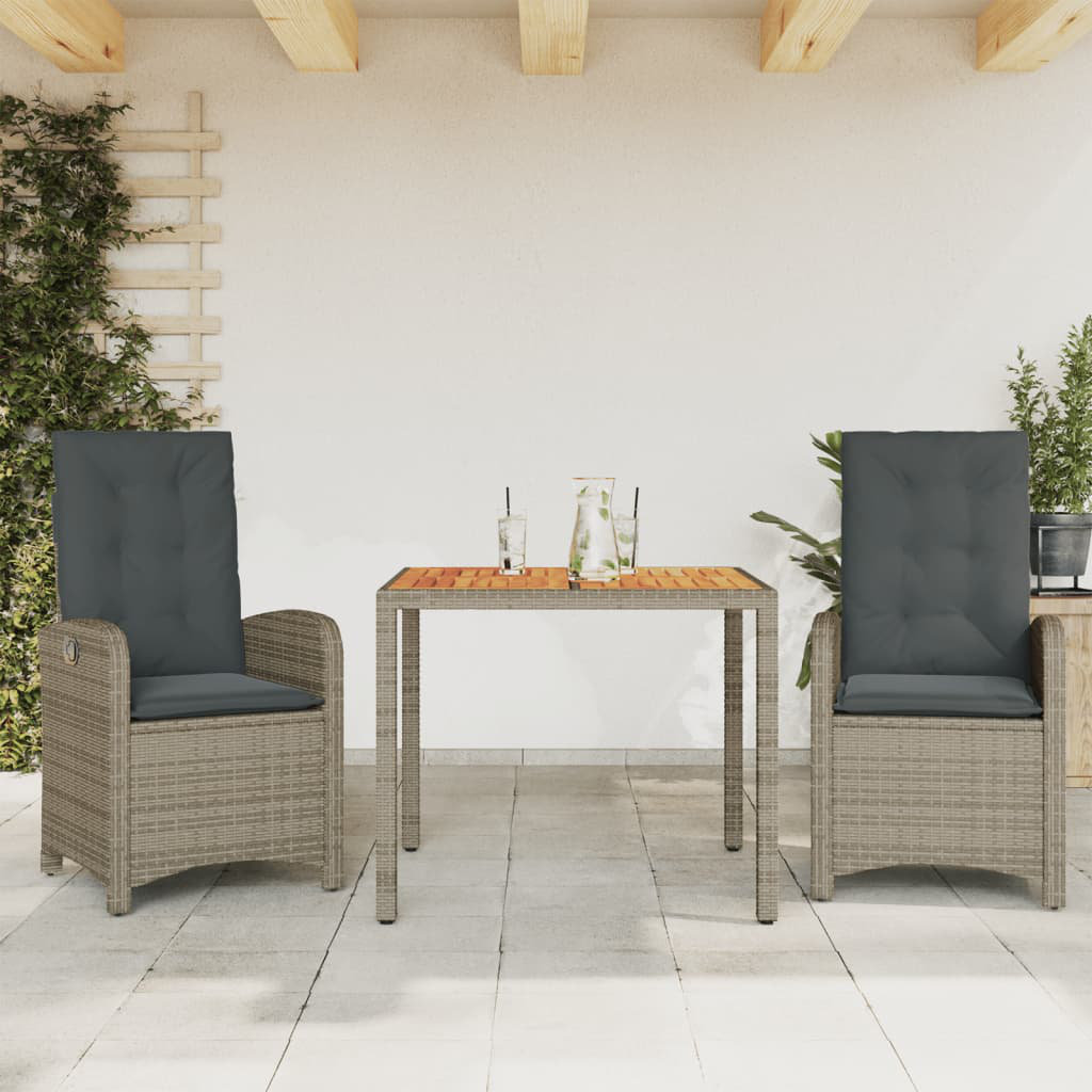 Vidaxl 3-Tlg. Garten-Essgruppe Mit Kissen Grau Poly Rattan